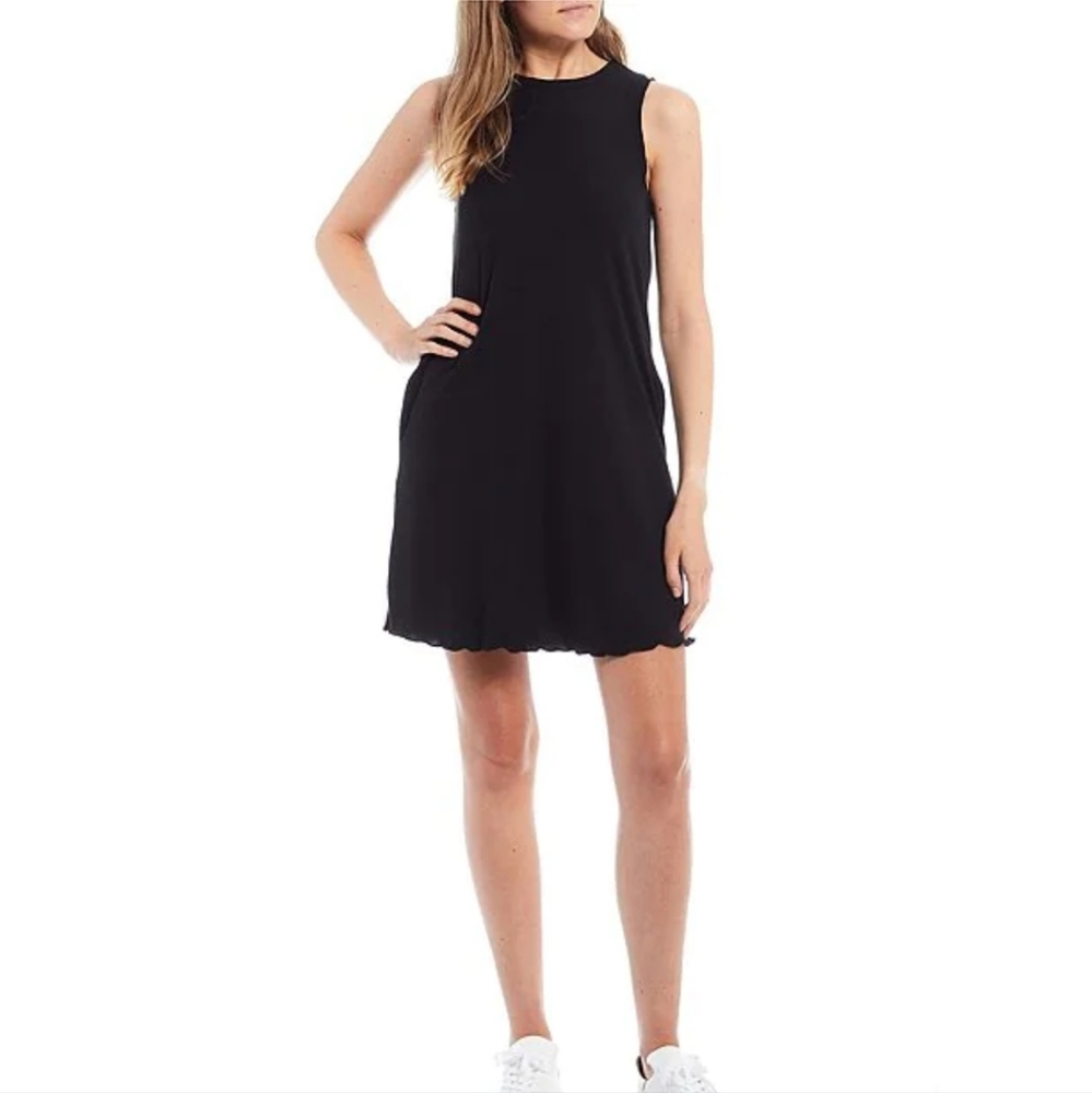 Good Luck Gem🖤Sleeveless Black Lettuce Edge Rib Knit Tank Dress, Size M, NWT